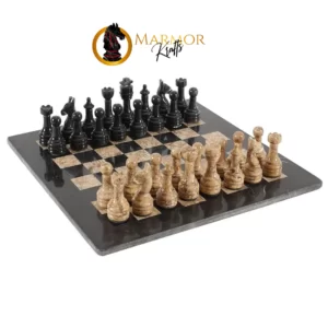 Black and Coral Handmade 15 Inches Premium Quality Marble Chess Set (With Storage Box)