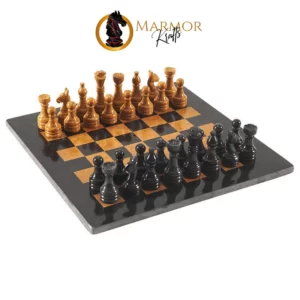 Black and Golden Handmade 15 Inches Premium Quality Marble Chess Set