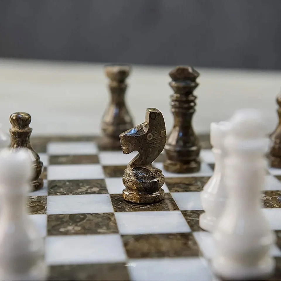 Marble Chess Set Oceanic and White