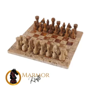 Coral and Red Handmade 12 Inches Premium Quality Marble Chess Set