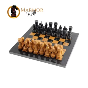 Black and Golden Handmade 12 Inches High Quality Marble Chess Set