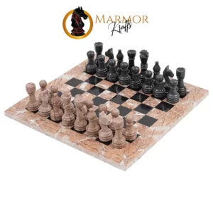 Marinara and Black Handmade 15 Inches High Quality  Marble Chess Set