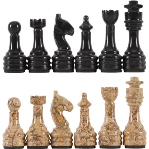 Black and Coral Marble Premium Quality Chess Figures