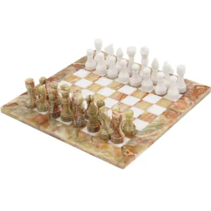 Green and White Handmade 15 Inches High Quality  Marble Chess Set