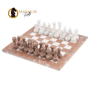 Marinara and White Handmade 15 Inches High Quality  Marble Chess Set