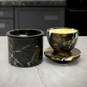 Natural Marble Butter Crock with Lid - Handmade Décor and Countertop 4" inches Butter Keeper for fresh Spreadable Butter - Black & Gold