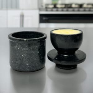 Natural Marble Butter Crock with Lid - Handmade Décor and Countertop 4" inches Butter Keeper for fresh Spreadable Butter - Black