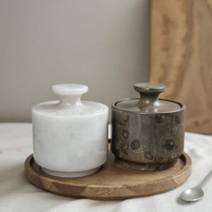 Marble Salt Cellar Set of 2 Lidded Pieces for Elegant Kitchen Decor